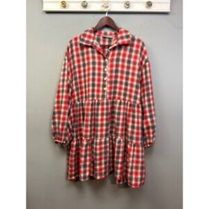 Pixi + Ivy Dress Womens Medium Red Plaid Babydoll Tiered Flannel Preppy Soft